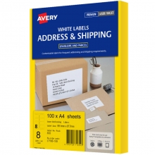 艾利（AVERY）L7165 8枚/张 快揭激光打印标签 邮寄标签 白色 A4 100张装