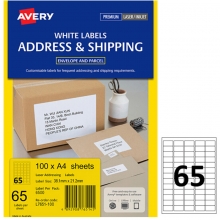 艾利（AVERY）L7651 65枚/张 快揭激光打印标签 迷你地址标签 白色 A4 100张