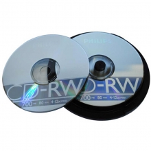 飞利浦（PHILIPS）CD-RW 4-12X 700MB 可擦写 空白刻录光盘/光碟 可重复刻录 桶装10片装