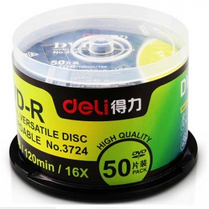 得力（deli）3724 DVD-R 16X 4.7G 光盘/空白光盘/刻录盘 桶装50片