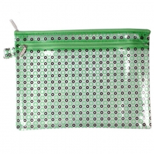 渡美（Dumei）NF643-A4 双层塑料PVC透明拉链文件袋/彩色圆点资料袋收纳袋 A4 (33*25cm) 绿色