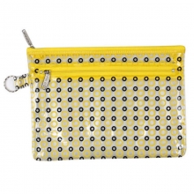 渡美（Dumei）NF643-A5 双层塑料PVC透明拉链文件袋/彩色圆点资料袋收纳袋 A5 (24.5*18cm) 黄色