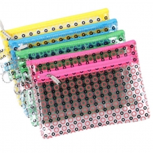 渡美（Dumei）NF643-B6 双层塑料PVC透明拉链文件袋/彩色圆点资料袋收纳袋 B6 (19.5*14.5cm) 玫红色