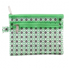 渡美（Dumei）NF643-B6 双层塑料PVC透明拉链文件袋/彩色圆点资料袋收纳袋 B6 (19.5*14.5cm) 绿色