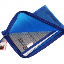 渡美（Dumei）NF-383  加厚PVC带内网透明文件袋/L开口型单拉链资料袋 A4 (35*26cm)  深蓝色