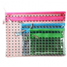 渡美（Dumei）NF643-A5 双层塑料PVC透明拉链文件袋/彩色圆点资料袋收纳袋 A5 (24.5*18cm) 玫红色