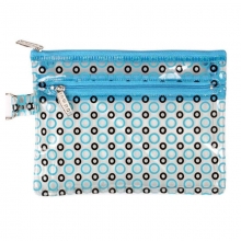 渡美（Dumei）NF643-B6 双层塑料PVC透明拉链文件袋/彩色圆点资料袋收纳袋 B6 (19.5*14.5cm) 天蓝色