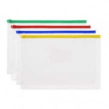富得快（Fudek）F58 透明PVC拉链文件袋/资料袋 A3 颜色随机 12个/包