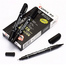 齐心（Comix）MK804 油性小双头记号笔 1.5mm/0.5mm 黑色 10支装